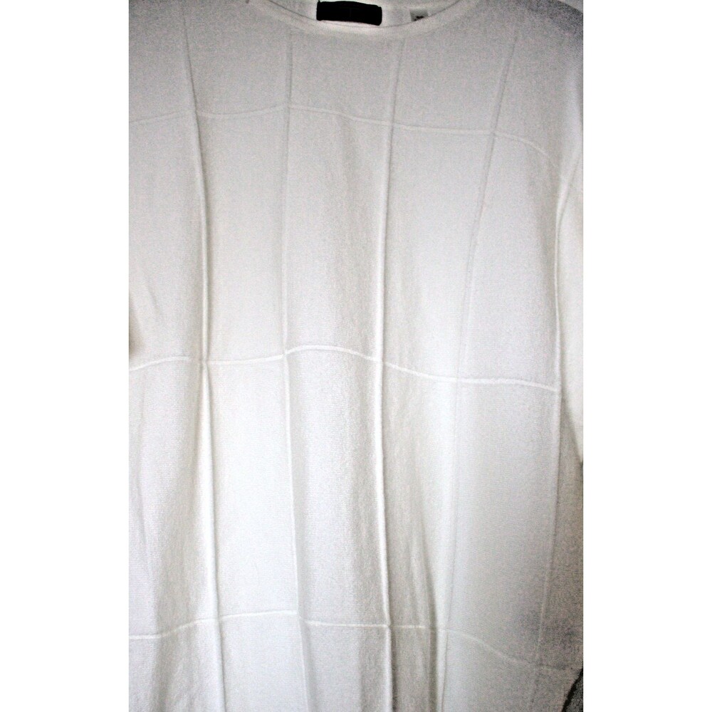 TAHARI Womens Size S/P Long Sleeve Windowpane Lightweight Grid Sweater White - Picture 6 of 10